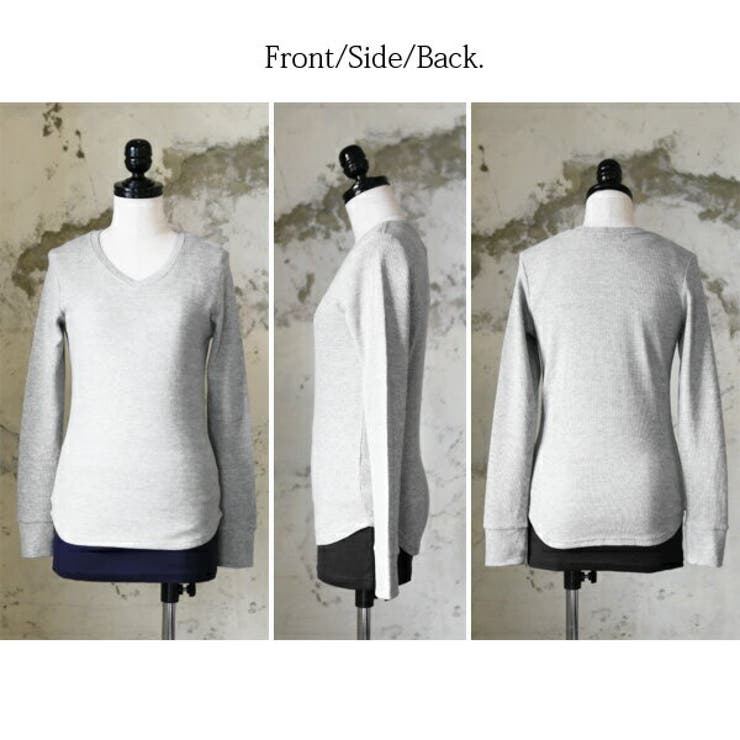 ワッフルVネックカットソー【M】【L】【LL】【3L】【4L】【10】(レディーストップスカットソーワッフルVネック長袖ラウンドヘム春秋冬凸凹着回し無地ベーシックロングシーズントレンド大きいサイズLL3L4L綿混コットン柔らかい重ね着インナー)