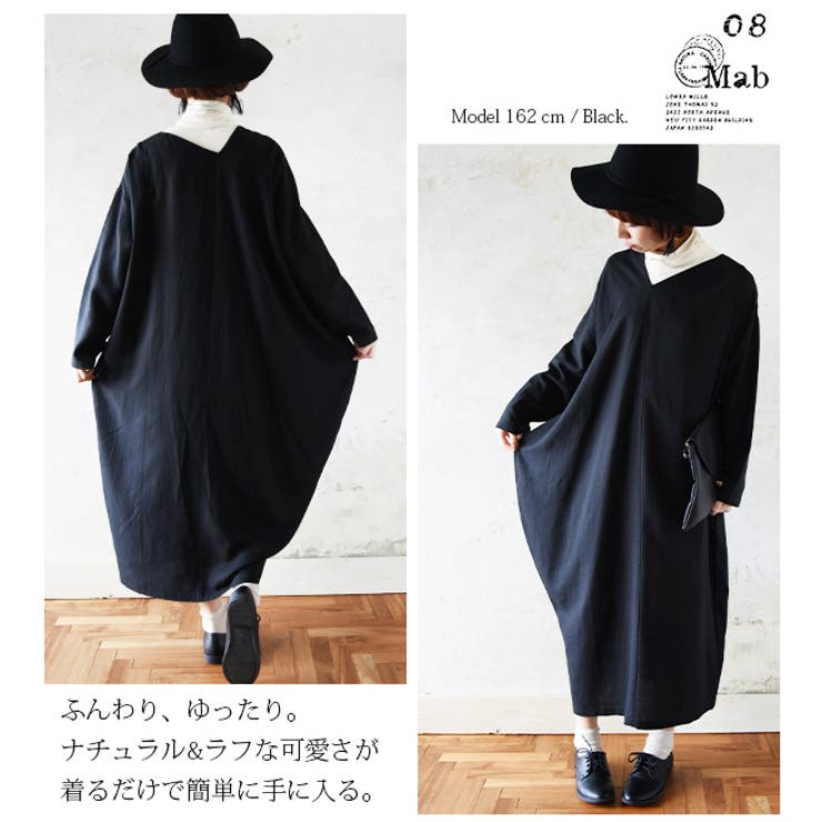ゼロハチマブ 08mab アシメVネックテンセルリネンワンピース