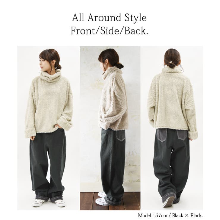 ツイル×デニム切替ロールアップバルーンパンツレディース 秋冬 ツイル×デニム切替ロールアップバルーンパンツレディース 秋冬