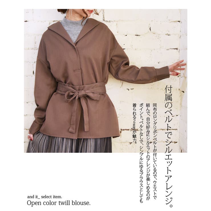 オープンカラーツイルブラウス(リボン付き)【M】レディース 春秋冬 トップス | and it  | 詳細画像3 