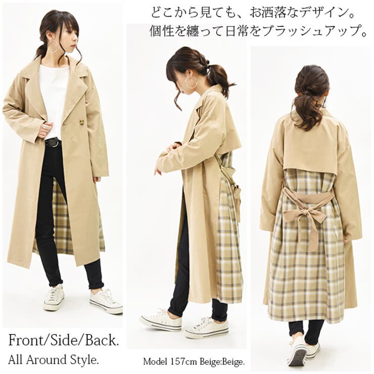 バックチェックダブルトレンチコートレディース 春 コート[品番