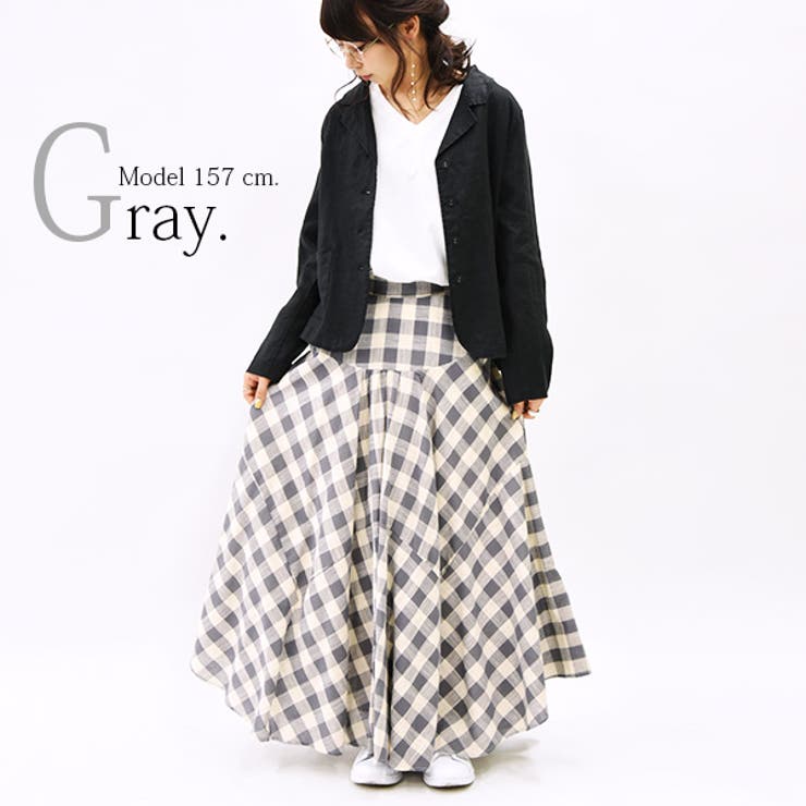 ギンガムチェック変形ヘムフレアスカートレディース 春夏秋 スカート