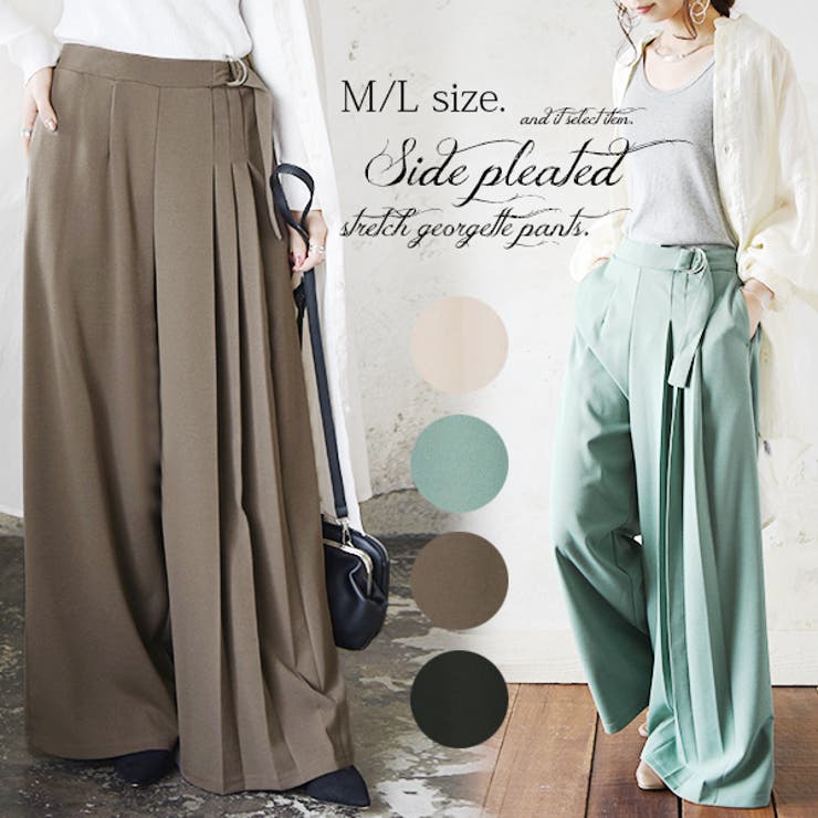 サイドプリーツストレッチジョーゼットパンツ【M】【L】レディース 春夏秋 ボトム… | and it  | 詳細画像1 