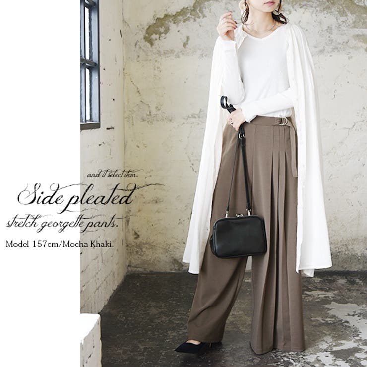 サイドプリーツストレッチジョーゼットパンツ【M】【L】レディース 春夏秋 ボトム… | and it  | 詳細画像12 