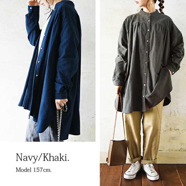 スタンドカラーギャザーネルシャツチュニック【F】レディース 秋冬
