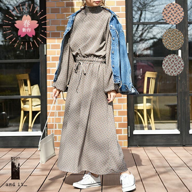 小紋柄シャーリングネックワンピースレディース 春夏秋 ワンピース 品番 Zx And It アンドイット のレディースファッション 通販 Shoplist ショップリスト