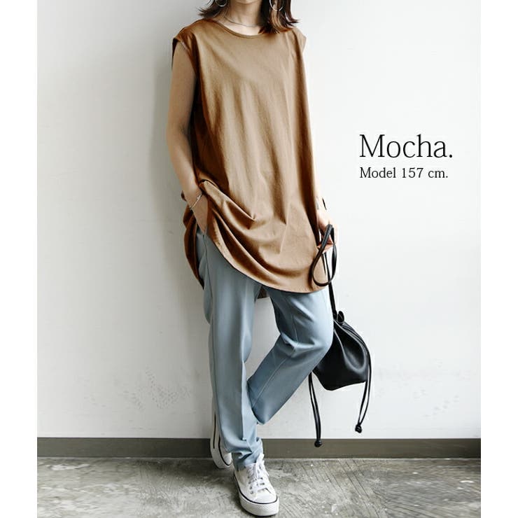 カットソー ノースリーブ サイドドレープノースリーブチュニック