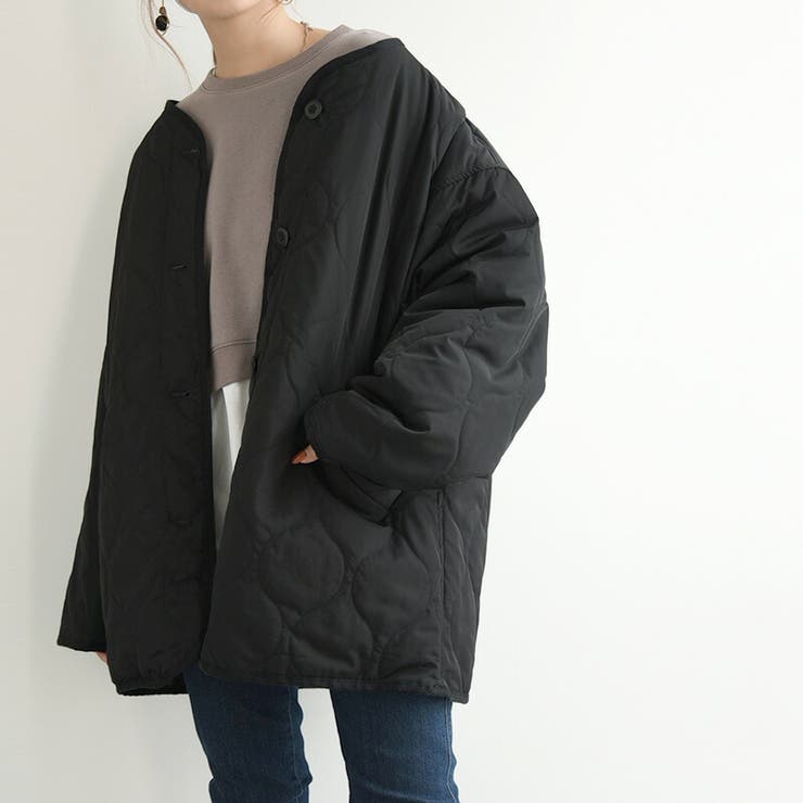 波キルトノーカラージャケット キルティング キルト[品番：ZX000006409