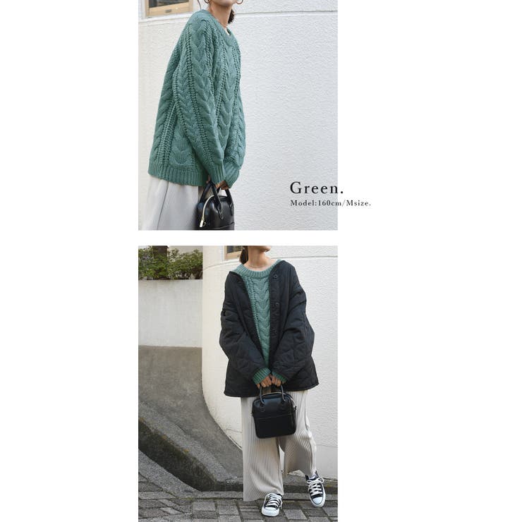 アクリルウールケーブルニット トップス ニット[品番