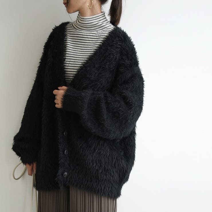 ロングシャギーVネックニットカーディガン カーディガン
