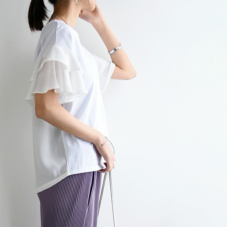 異素材切替ティアード袖プルオーバー トップス レディース | and it  | 詳細画像14 