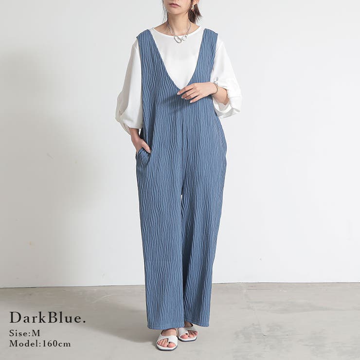 リップルストライプVネックオールインワン オールインワン レディース | and it  | 詳細画像6 