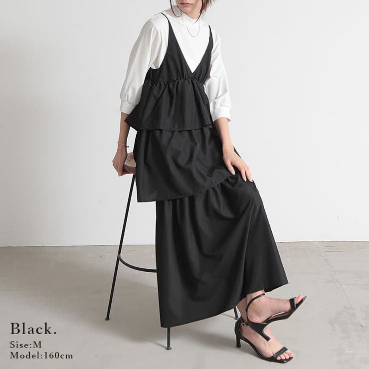 ふんわり軽いティアードフリルキャミワンピース ワンピース ふんわり軽いティアードフリルキャミワンピース ワンピース