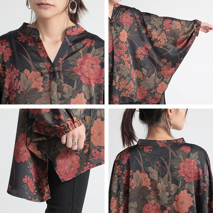 バンドカラースキッパー花柄プリントドルマンブラウス ブラウス レディース | and it  | 詳細画像9 