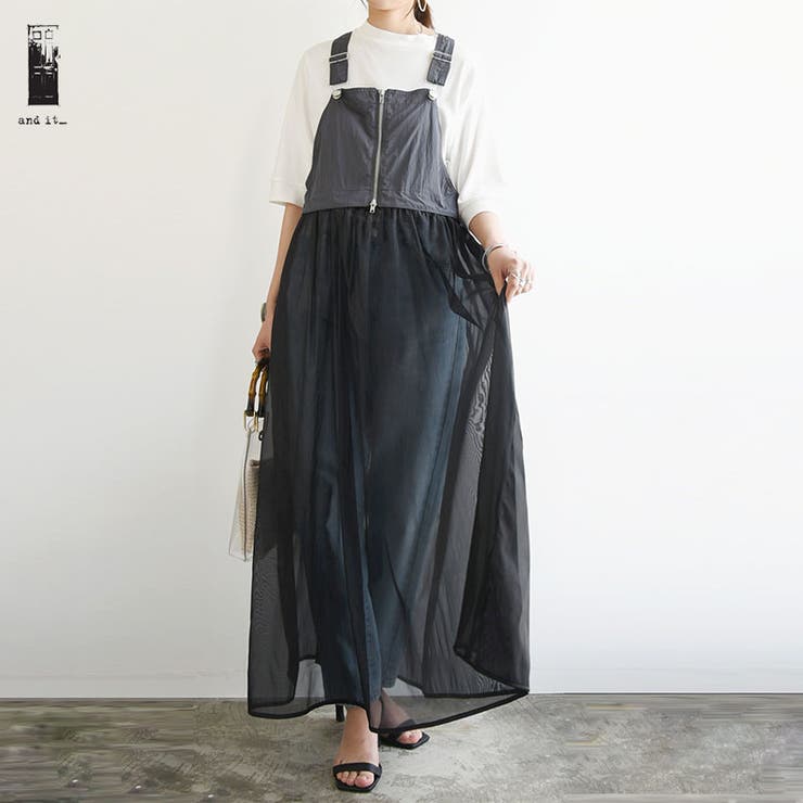 タフタ×オーガンジーマルチ2wayサロペットワンピース レディース 春夏 | and it  | 詳細画像1 