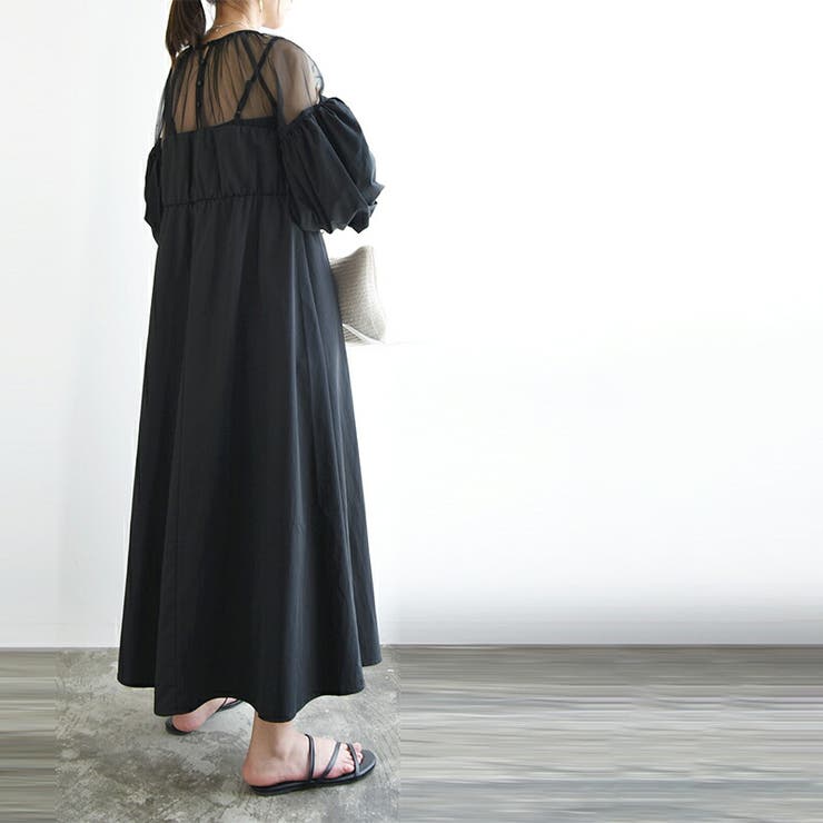 タフタ×チュールドッキングワンピース ワンピース レディース | and it  | 詳細画像7 