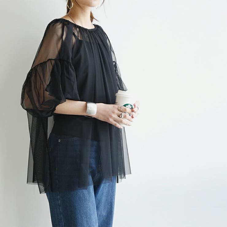 チュールレイヤードギャザーブラウス ブラウス レディース | and it  | 詳細画像8