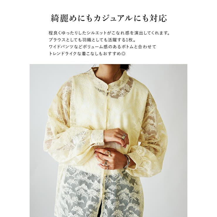 シアー素材バンドカラーブラウス ブラウス レディース[品番