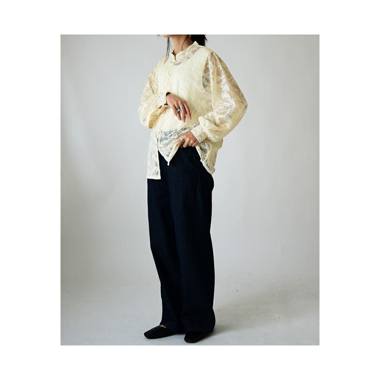 シアー素材バンドカラーブラウス ブラウス レディース[品番