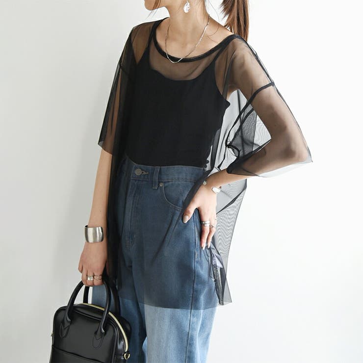 チュールレイヤードTシャツ カットソー レディース[品番