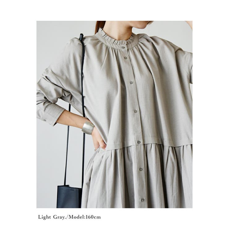 麻混フリルネックシャツワンピース ワンピース レディース長袖 | and it  | 詳細画像10 