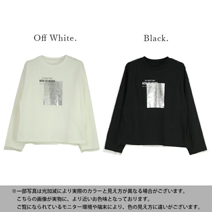 チュール重ね箔プリントロングTシャツ カットソー レディース