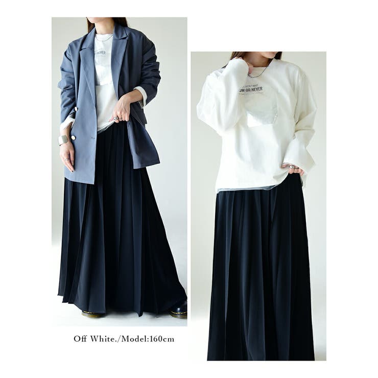 チュール重ね箔プリントロングTシャツ カットソー レディース