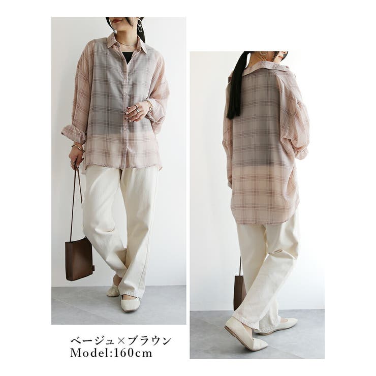 チェック柄シアーシャツアンサンブル ブラウス シアー | and it  | 詳細画像14 