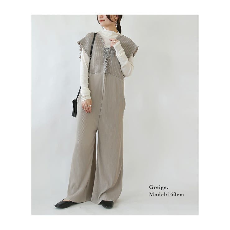 オールインワン レディース セルフカットプリーツレースアップオールインワン | and it  | 詳細画像12 