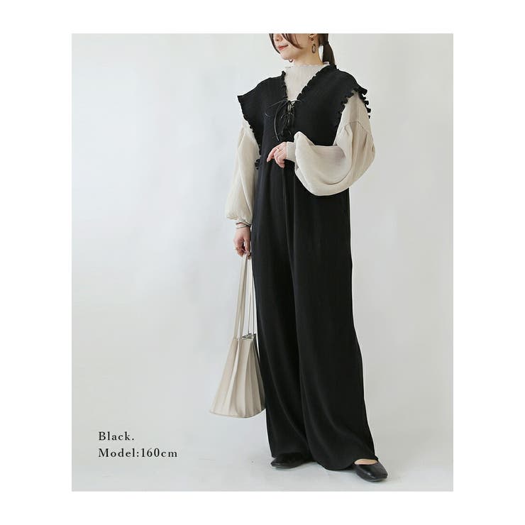 オールインワン レディース セルフカットプリーツレースアップオールインワン | and it  | 詳細画像14 