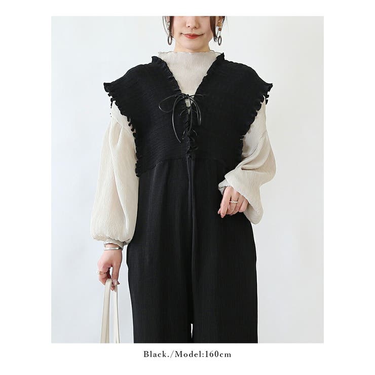 オールインワン レディース セルフカットプリーツレースアップオールインワン | and it  | 詳細画像15 