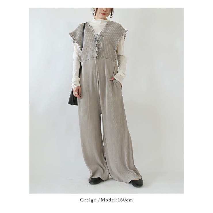 オールインワン レディース セルフカットプリーツレースアップオールインワン | and it  | 詳細画像10 