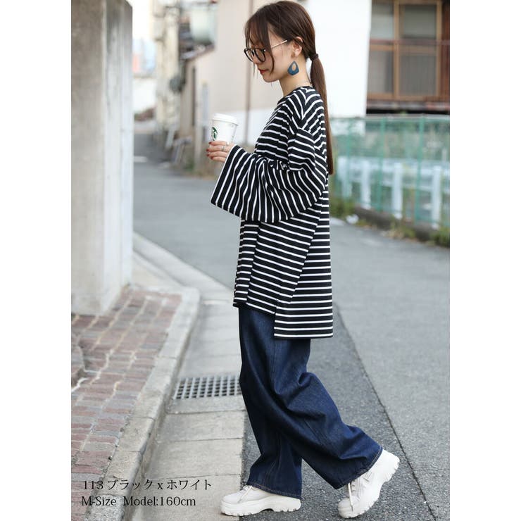 ドロップショルダー長袖ボーダービッグカットソーゆったり オーバーサイズ ロンT | and it  | 詳細画像10 