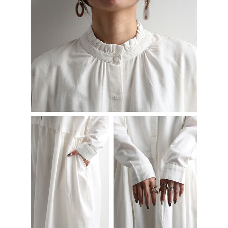 シャツワンピース ロングシャツワンピース 白[品番：ZX000007084]｜and