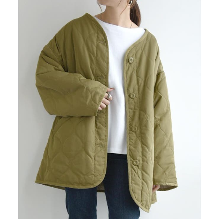 波キルトノーカラージャケット キルティング キルト[品番：ZX000006409