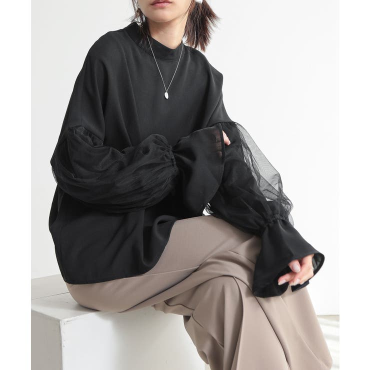 ブラック× | チュールスリーブハイネックブラウス ブラウス レディース | and it 