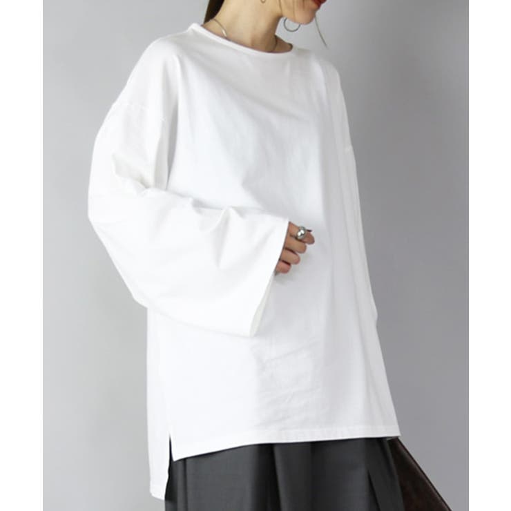 002ホワイト | カットソー レディース ドロップショルダー長袖ビッグカットソー | and it 