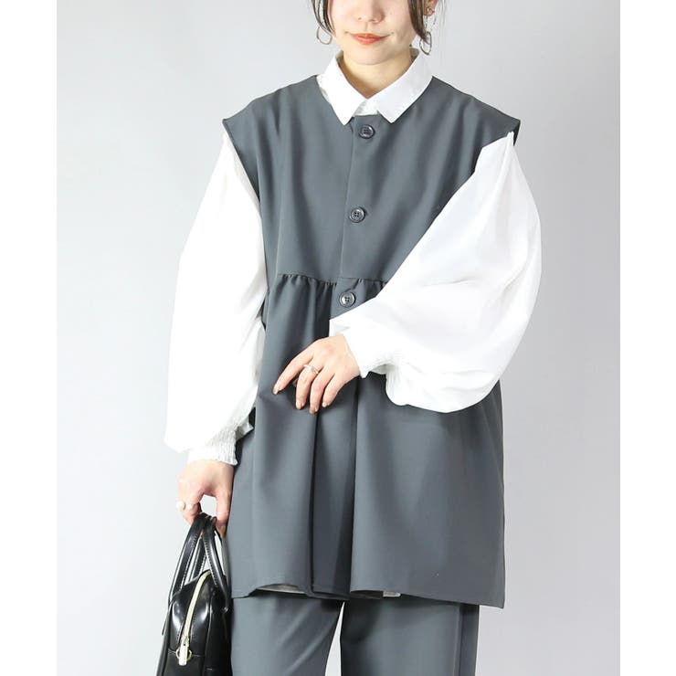 カーボングレー | ウエストギャザー切替ベスト トップス レディース | and it 