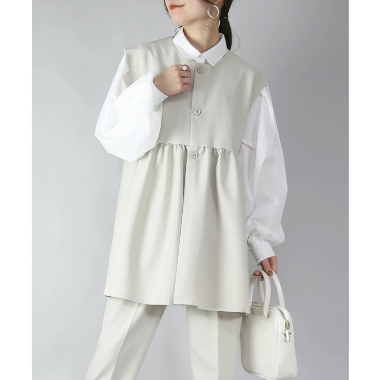 サンドベージュ | ウエストギャザー切替ベスト トップス レディース | and it 