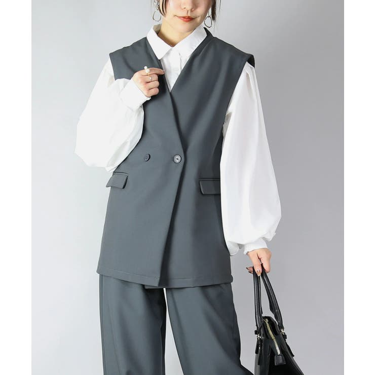 カーボングレー | Vネックダブルボタンフラップポケットベスト トップス レディース | and it 