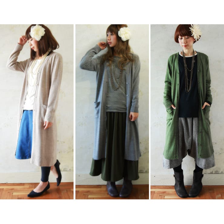 カシミヤタッチシンプルニットロングカーディガン[品番