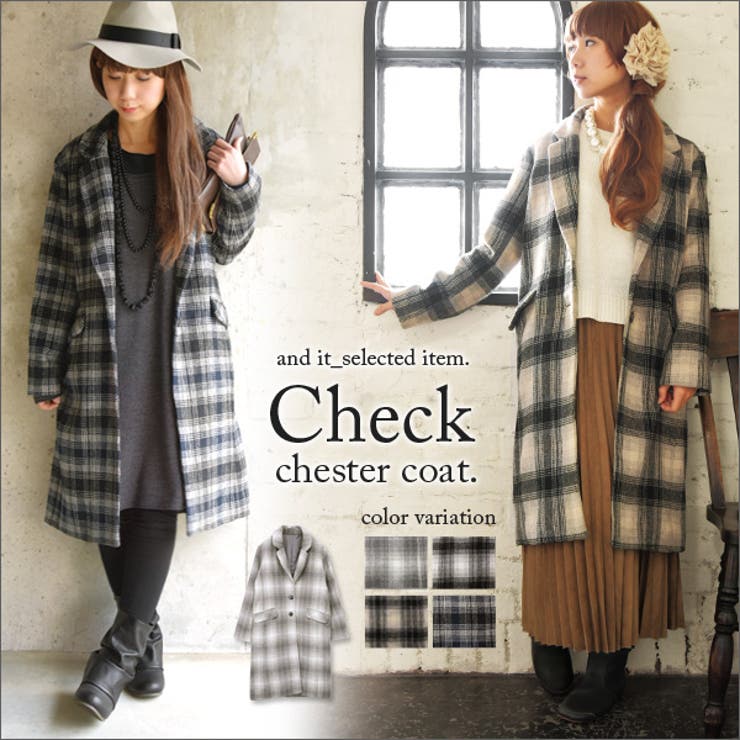 チェック柄シャギーチェスターコート【M】(レディース チェスター