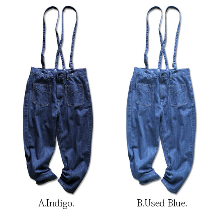 サスペンダー付キャロットデニムパンツ[品番：ZX000002549]｜and