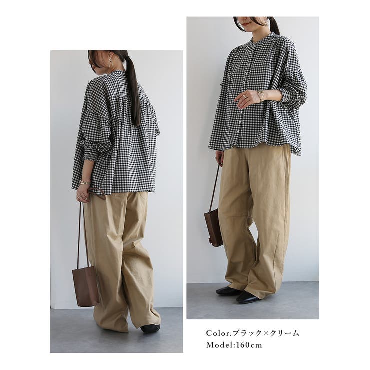 ブラウス 長袖 レディース 白 綿 チェック ストライプ トップス | and it  | 詳細画像7 