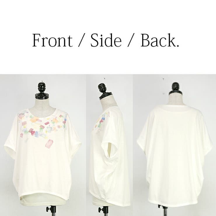 水彩ドロップワイドカットソー(Tシャツ)【M】レディース 水彩 Tシャツ