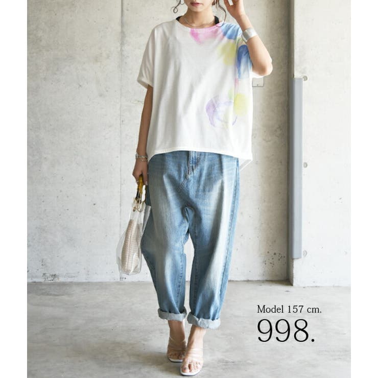 水彩ドロップワイドカットソー(Tシャツ)【M】レディース 水彩 Tシャツ 水彩ドロップワイドカットソー(Tシャツ)【M】レディース 水彩 Tシャツ
