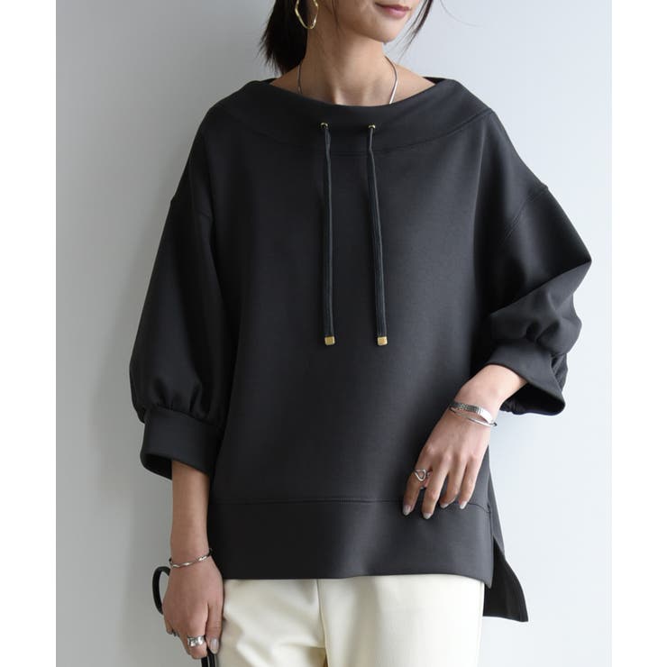 017チャコール | ダンボールルーズハイネック5分袖プルオーバー トップス レディース | and it 