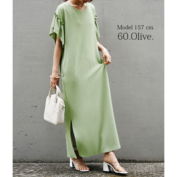 テレコリブフリルスリーブロングワンピースレディース 春夏 ワンピース | and it  | 詳細画像14 