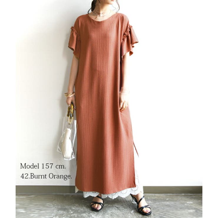 テレコリブフリルスリーブロングワンピースレディース 春夏 ワンピース | and it  | 詳細画像4 