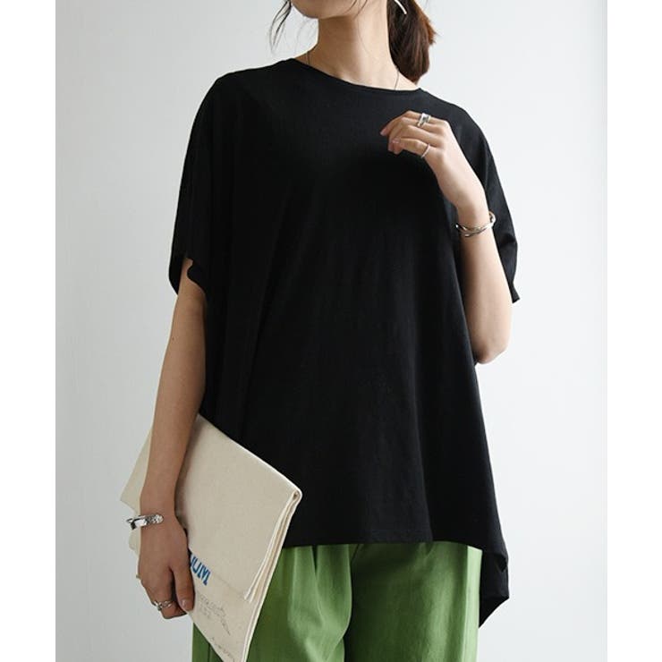 ブラック | コットンスラブイレギュラーヘムカットソー カットソー レディース | and it 